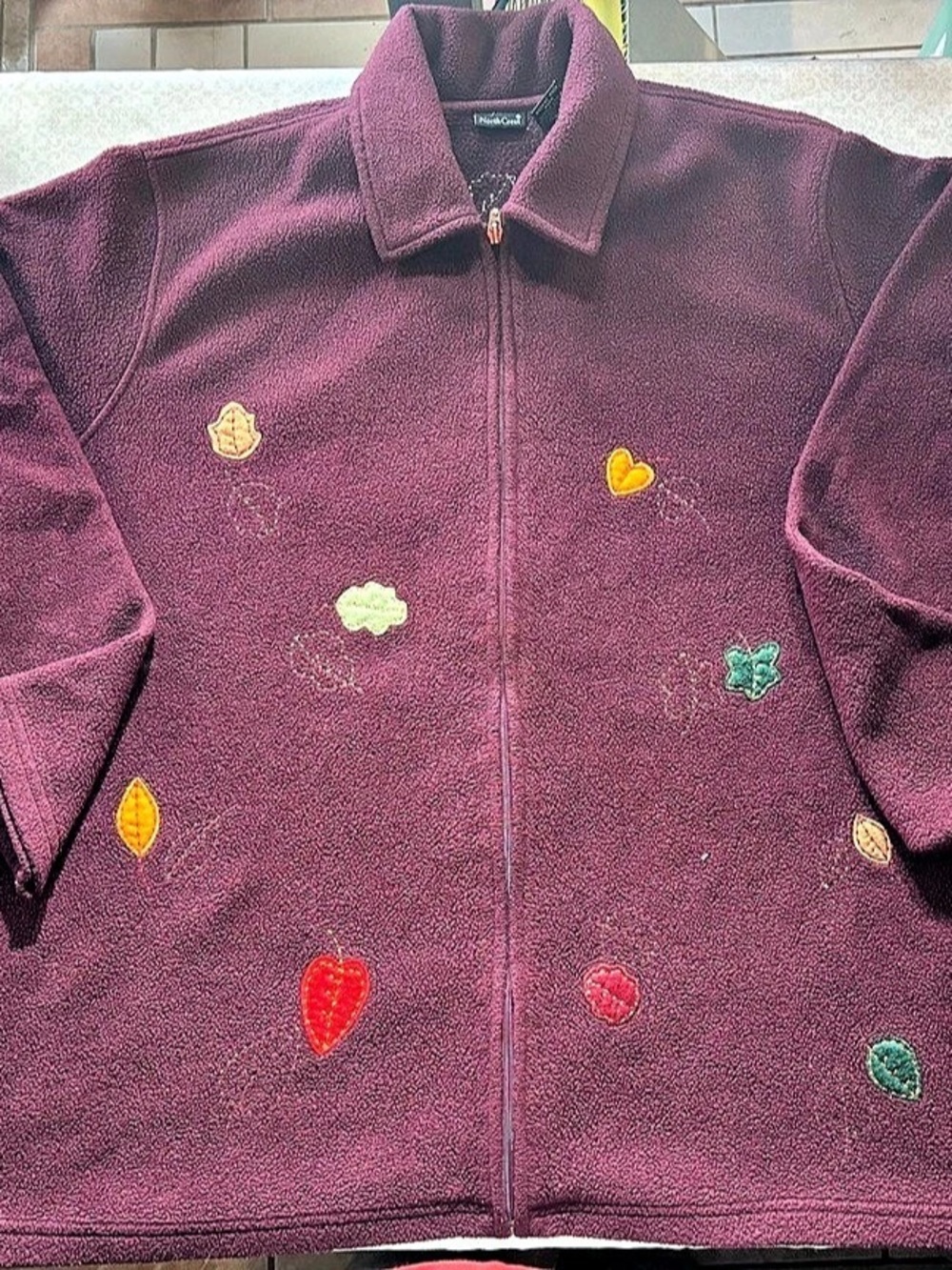 Vtg North Crest Embroidered Fall Leaf Fleece Jacket 2X